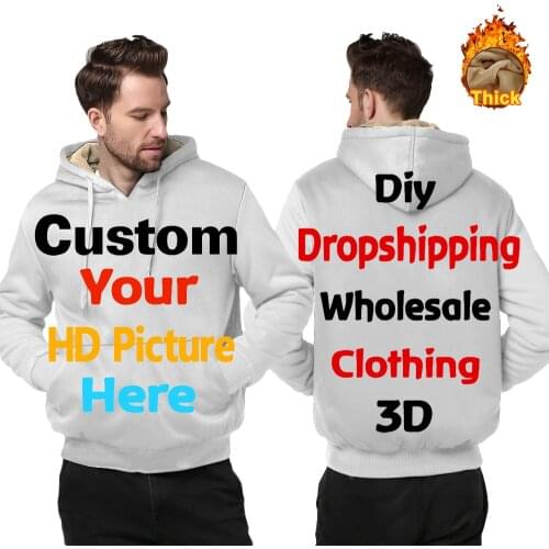 OGKB 3D Printed Customized Thicken Autumn Winter Hoodies Mens DIY Your Own Picture Or Logo Harajuku Man Warm Plus Size Pullover
