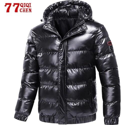 Winter Jackets Men Fashion Glossy Warm Parkas Cotton Down Casual Hooded Coats Casual Outdwear Thermal Jacket Mens Clothing