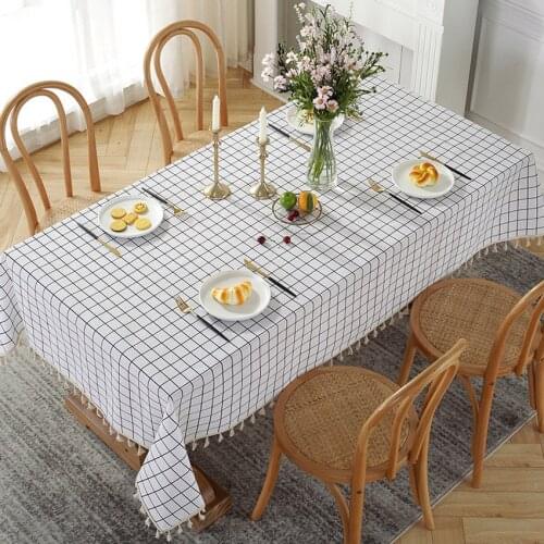 Plaid Tassel Tablecloth Furniture Dustproof Cover Coffee Dining Table Desk Decoration Photography Background Cloth Mantel Mesa