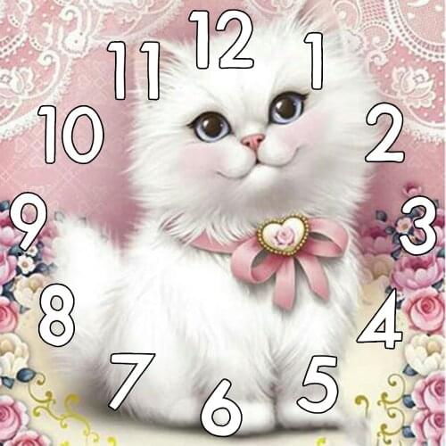 Full Square 5D Diamond Painting Kit With Clock Mechanism cat Cross stitch 3d Embroidery Mosaic Needlework Window Flower cB36