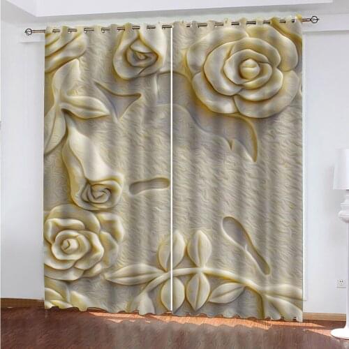 Custom Curtain Fashion White Embossed Flowers Blackout Curtains Heat Insulation 3D Curtain For Bedroom Living Room