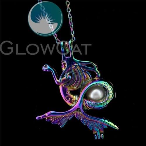R-C307 Rainbow Colors Sea Mermaid Beads Cage Pendant Perfume Diffuser Aromatherapy Pearl Cage Locket Necklace
