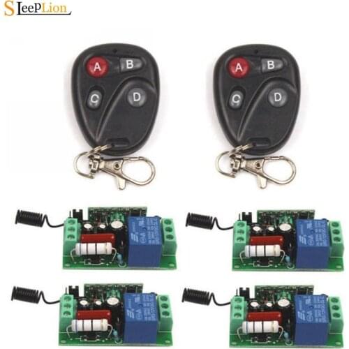 Sleeplion 433MHz/315MHz AC 110V 10A 1CH Relay Switch 2 4-key wireless Tech Remote Switch Transmitter+4 Receiver Module 110V