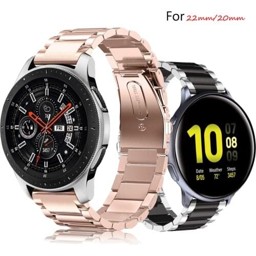 22/20mm watch band For Samsung Galaxy watch Active2 Stainless Steel bracelet 46mm/42mm strap Gear S3 Frontier/Huawei watch GT 2e