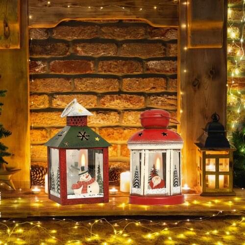 Christmas Candle Lantern LED Delicate Iron Night Light Lantern For Home Christmas Window Wall Decoration New Year Gift