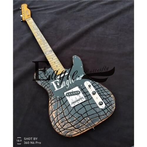 Pure hand-made crocodile skin pattern, snake skin pattern hand-made old guitar, tele electric guitar 22 black custom in stock