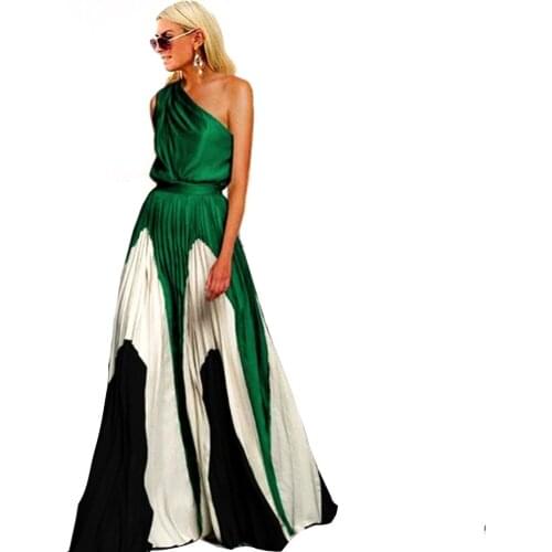 Sexy One Shoulder Patchwork Banquet Dress Women 2020 Summer Casual Plus Size Slim Print Ball Gown Long Party Dress 3XL