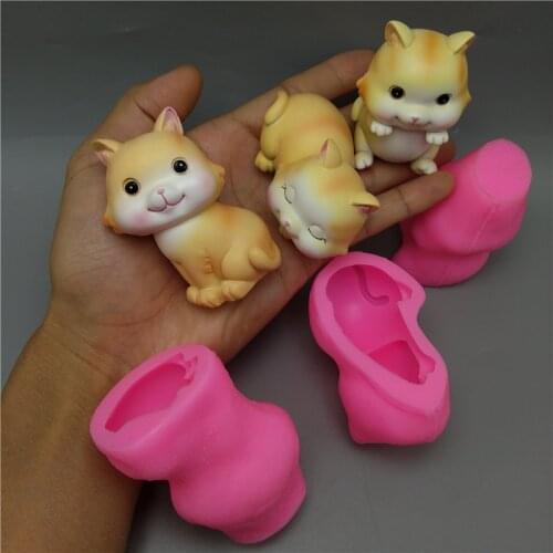 Silicone mold 3D cute kitten DIY handicraft decoration turn mold cake resin plaster candle chocolate candy mold