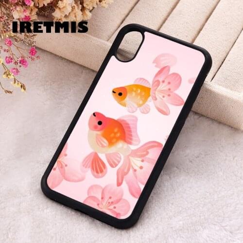 Iretmis 5 5S SE 2020 Phone Cover Case for iPhone 6 6S 7 8 Plus X Xs XR 11 12 Mini Pro Max Silicone TPU Cherry blossom goldfish