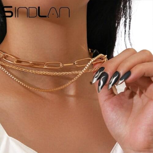 Sindlan 3Pcs Simple Gold Easy Hook Chain Necklace Set for Women Charm Geometric Hollow Female Neck Jewelry Accessories Collar