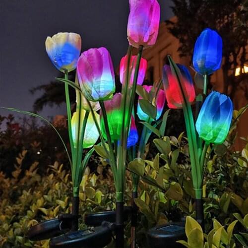 3 Heads Outdoor LED Solar Flower Tulip Simulation Ground Lamp Landscape Courtyard Waterproof Garden Lawn Lamp
