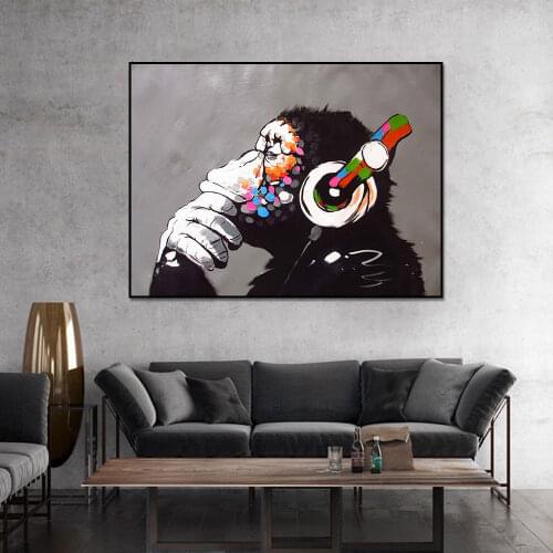 Funny Cute Monkey With Earphone Canvas Painting Poster Print Wall Art Picture For Living Room Home Decor Wall Decor Frameless