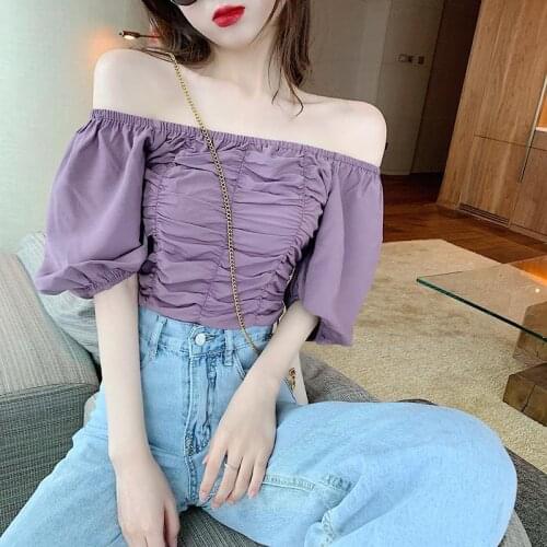 Women Blouse Summer Off-Shoulder Square Collar Short Sleeve Shirt Womens Top Blusas Mujer De Moda