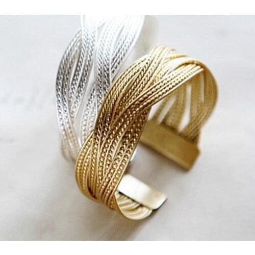 Womens Elegant Twist Braided Alloy Bracelet Open Cuff Bangle Hand Chain bracelets bangles