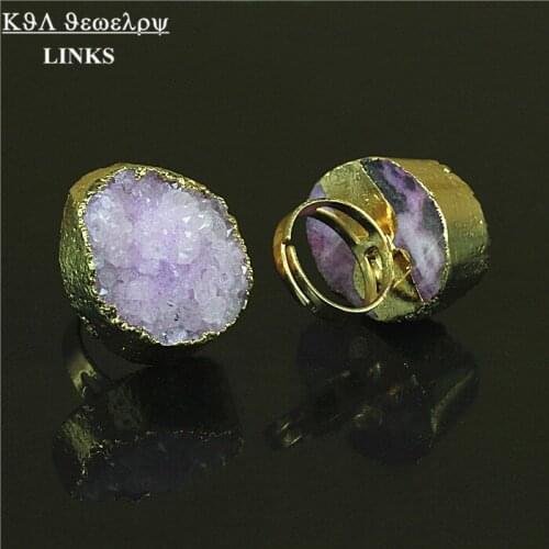 High Quality Crystal Druzy Stone Ring Adjustable Ring Quartz Gem Stone Womens Ring Charm Statement Jewelry