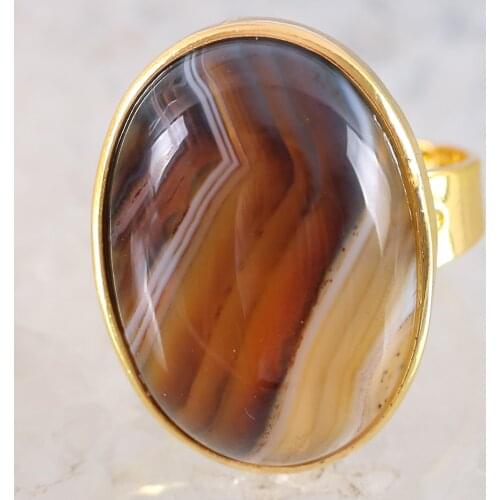 1Pcs Jewelry Gift Adjustable Ring For Women Men Natural Stone Oval Bead Brown Veins Onyx Finger Ring Z312