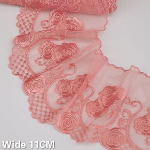 11CM Wide Exquisite Pink Mesh Fabirc Polyester Embroidery Flowers Lace Trim Ribbon DIY Handmade Curtains Skirts Sewing Supplies