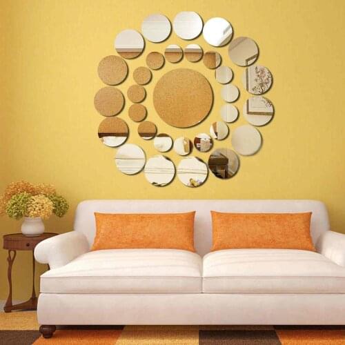 31pcs 3D Acrylic Mirror Wall Sticker Silver Color Round Shape Sticker Decal Living Room Decoration Stickers