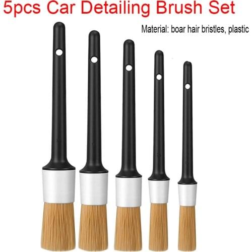 5pcs Boar Hair Bristles Brush Car Cleaning Detailing Brush Set Dashboard Air Outlet Clean Brush Tools Car Wash Accessories