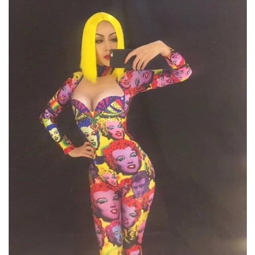 AB Color Diamond Women Sexy Stage Jumpsuit Sparkling Crystals Costume Celebrate Nightclub Party Singer Dancer Performance Stage