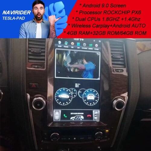 PX6 2Din Car Radio Tesla Android 9 GPS Navigation Multimedia Player For NISSAN PATROL Y62 2010 13.6inch Wooden Stereo Head Unit