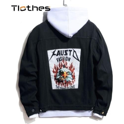 Black Denim Jacket Mens Denim Shirt Men Long Sleeve Jeans Shirts Men Clothes Animal Pattern Jeans Jacket Men Clothing Denim Coat