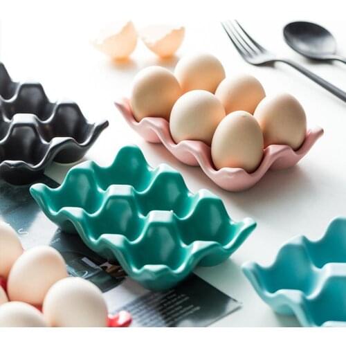 Egg Holder Anti-Slip 6 Grids Ceramic Eco-Friendly Convenient Rectangle Stackable Eggs Container Rack Housekeeping & Organization