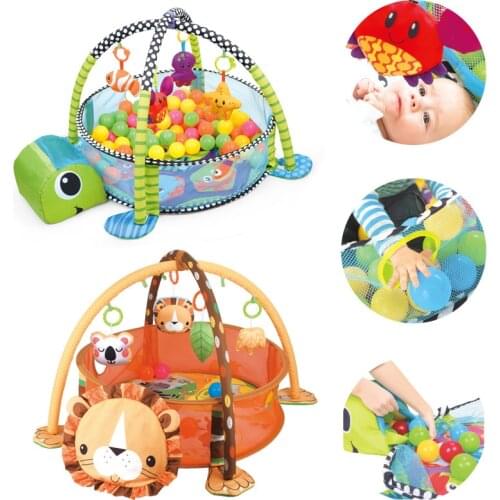 Baby 3 in 1 Fitness Frame Game Blanket Multifunctional Cartoon Play Crawling Mat Tortoise Lion Ocean Ball pool 0-18 Months Toy