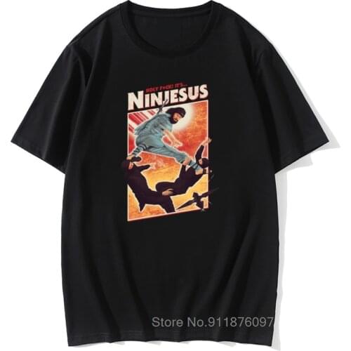 Ninjesus Funny Character T-shirt Men 3D Tops Ninja Tee Shirts Jesus Black T Shirt Summer Cotton Tops Tee Kung Fu Tshirt