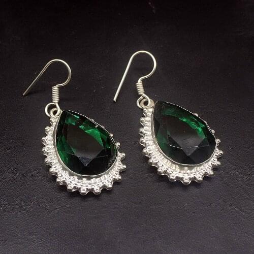 Hermosa Glowing Teardrop GreenTopaz Silver Color Jewelry Gifts Dangle Drop Earrings for Women Girls 1 7/8 Inch FQ104
