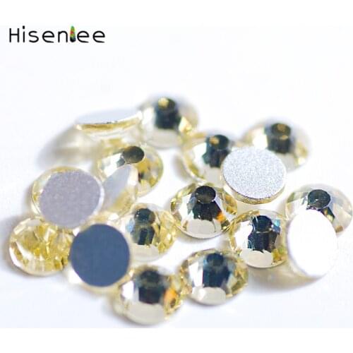 Hisenlee Glitter Rhinestones Light Topaz SS3-SS30 Round Flat Back Nail Art Fabric Garment Adornment Rhinestones DIY Glass Stone