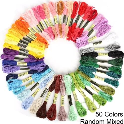 Randomly 50pcs mix Color Floss Cross Stitch Cotton Embroidery Thread each color 7.5Meters Cotton Skeins DIY Craft Sewing Tools