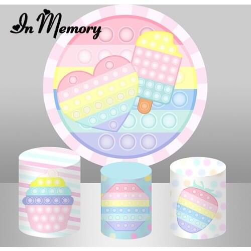 InMemory Sweet Ice Cream Heart Rainbow Color Round Backdrop Cover Girls Newborn Baby Shower Background Plinth Covers Customized