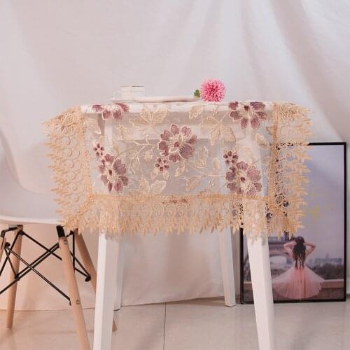 Classic American Design Wedding Party Decorative Tablecloth Colorful Flowers Volie Lace Embridery Cover For Cabinet