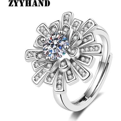 Flower Shape AAA Zircon Women Adjustable Ring Girl Luxury Fireworks Irregular Style Lady Romantic Engagement Wedding Jewelry