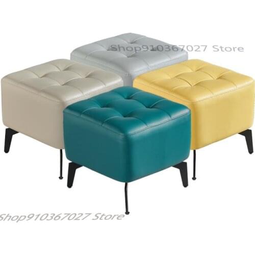 Creative Leather Shoe Stool Home Entrance Italian Minimalist Nordic Sofa Stool Shoe Stool First Layer Leather Small Stool