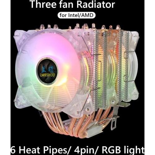 6 Heatpipes Cooling CPU Cooler Fan For Lanshuo 4Pin PWM RGB Quiet Ventilador Silent Radiator Heatsink for Intel/AMD/X79 LGA 2011
