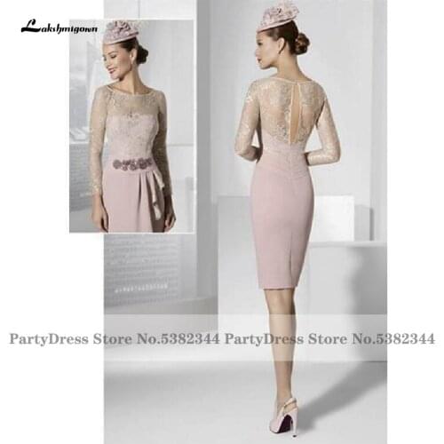 Lakshmigown Vintage Dusty Pink Satin Church Dresses for Women Evening Party Elegant Lace Mother of the Bride Dress 2020 Vestidos