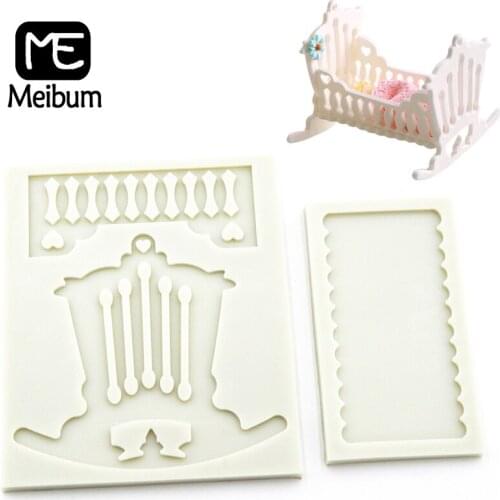 Meibum Baby Cradle Bed Silicone Fondant Cake Mold Birthday Party Cot Shape Gum Paste Sugar Craft Ruffle Border Decorating Mould
