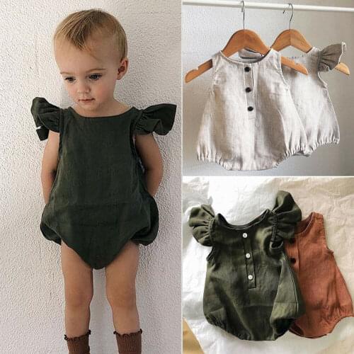 Cute Baby Girls Boy Plaid Romper Fly Sleeve Loose Cotton Jumpsuit Outfits Sunsuit Casual Baby Boy Girl Clothing 0-18M