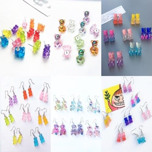Fashion Sequins Resin Gummy Bear Dangle Earrings for Women Colorful Cartoon Animal Bear Earrings Ear Clip Ear Studs Jewelry Gift