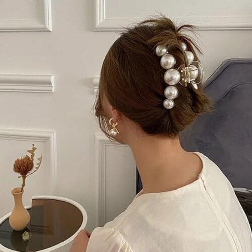 Fashion Hair Claw Clips Big Size Makeup Hair Styling Barrettes for Women Hyperbole Geometric Faux Pearl Hairpin Hair Accessories