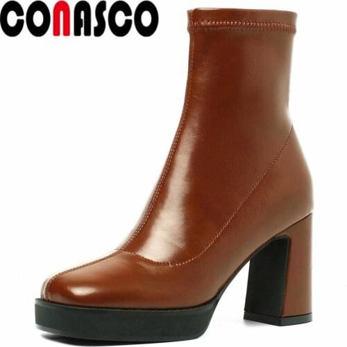 CONASCO 2021 Fashion Punk Women Ankle Boots Autumn Winter Warm Party Basic Prom Office Brand Super High ElegantShoes Woman