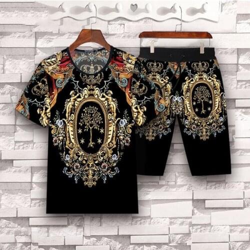 Mens One Suit Summer Mens Suit Casual Sports Large Size Trend Short Sleeve Loose Personality Harajuku Style Print 2021