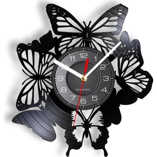 Flock of Butterflies Vinyl Album Re-purposed Record Clock Nature Artwork Silent Non Ticking Wall Clock Cottagecore Room Decor