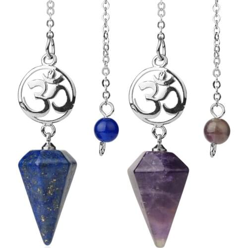 Natural Crystal Stone Pendulum Dowsing Spiritual Ornament Reiki Healing Hexagonal Pointed Lapis Lazuli Amethyst Gemstone Pendant