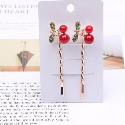 Fashion New Korea Cherry Hair Clips Shiny Rhinestone Crystal Flower Metal Hairgrip for Girl Women Headwear Hair Accessories