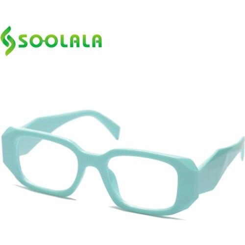 SOOLALA Irregular Rectangle Anti Blue Light Reading Glasses Women Ladies 2021 Wide Arms Magnifying Presbyopic Glasses Eyewear