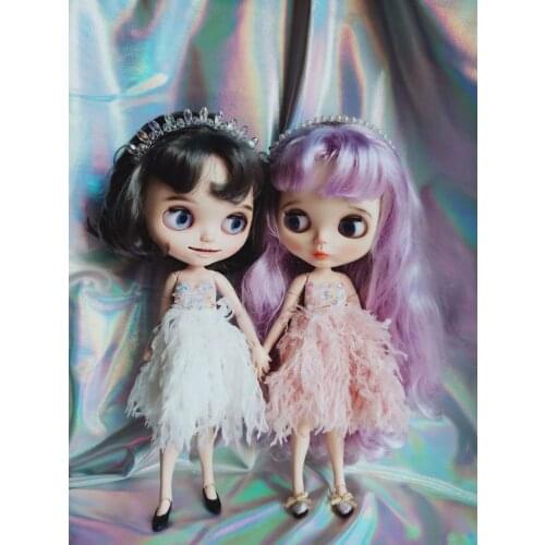 Blythes doll clothes Super Fairy girl heart pearl feather dress skirt condole belt skirt pink and white 2 color doll accessories