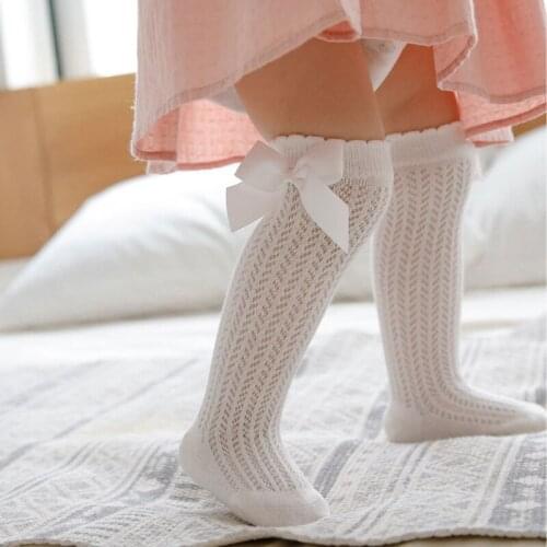 0-2Y Spanish Style Baby Girls Socks Bows Knee High Children Socks Toddlers Tube Long Sock Hollow Out Princess High Fishnet Socks